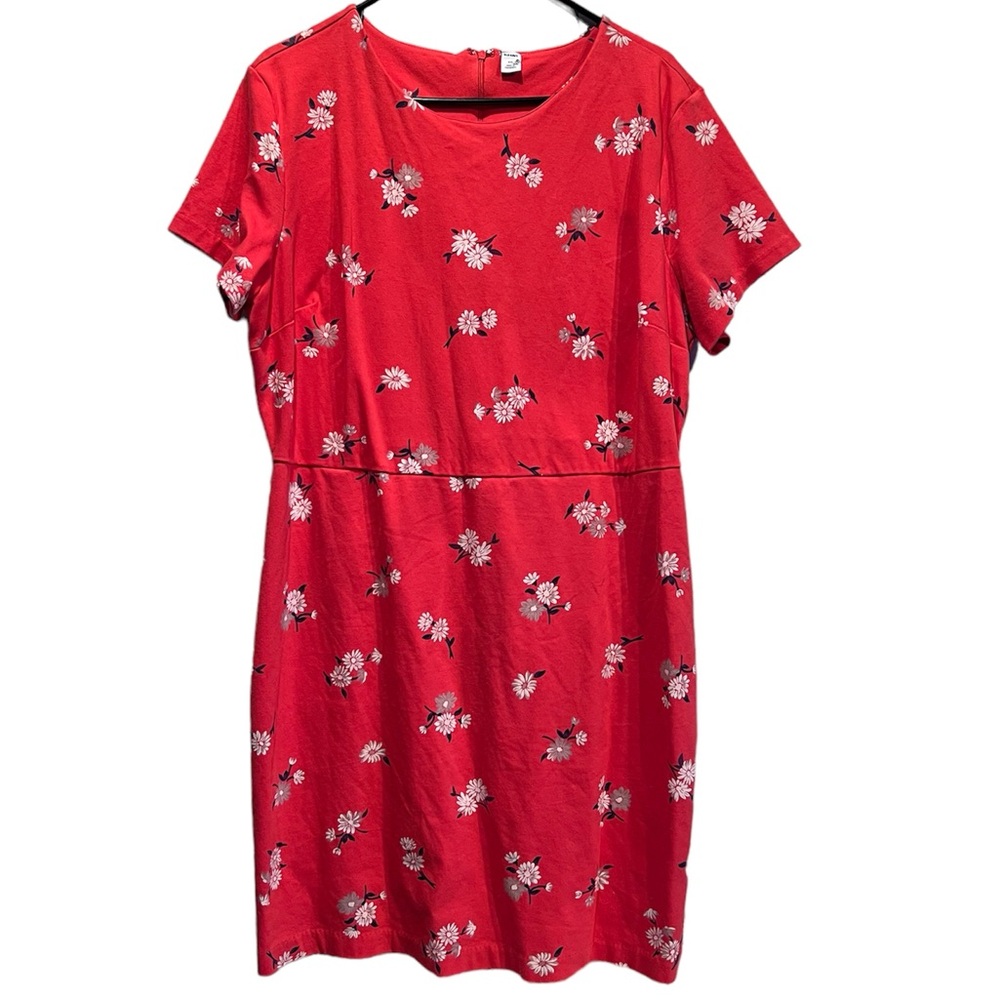 Old Navy Dress Womens XXL Red Flower Short Sleeve Mini Pencil Fit Flare